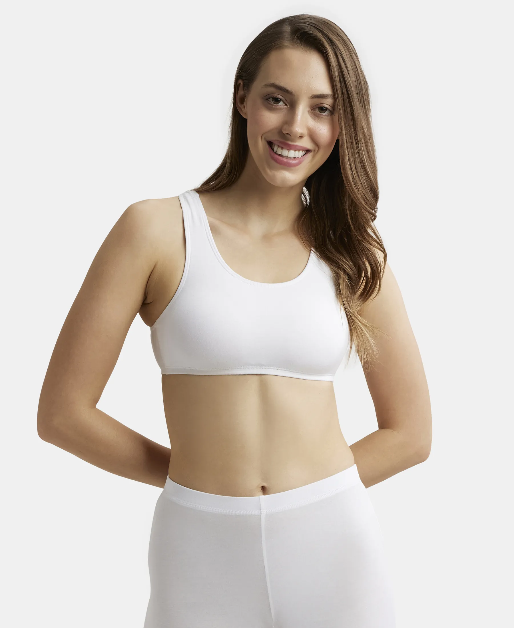 Jockey 1582 white slip-on crop top front view