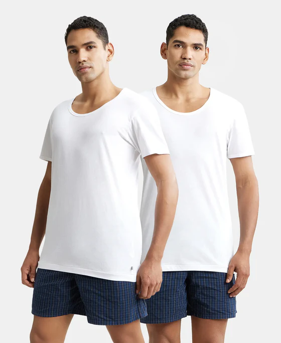 Jockey 8817 white half sleeve vest pack of 2 front view